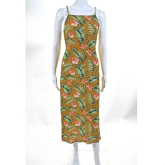 Sincerely Jules Sexy Tropical Palm Lightweight Gauze Midi Slit Summer Dress - Picture 5 of 11